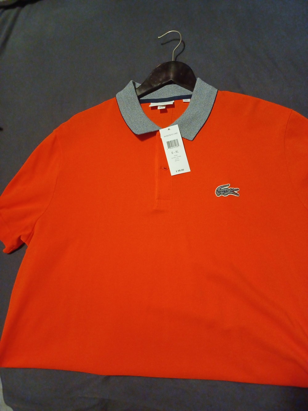 Lacoste Men's Orange Piqué Polo Shirt with Contrast Collar
